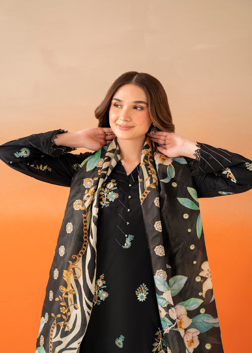 Zara Premium Lawn 3-Piece Unstitched Suit – Heavy Embroidery & Printed Dupatta