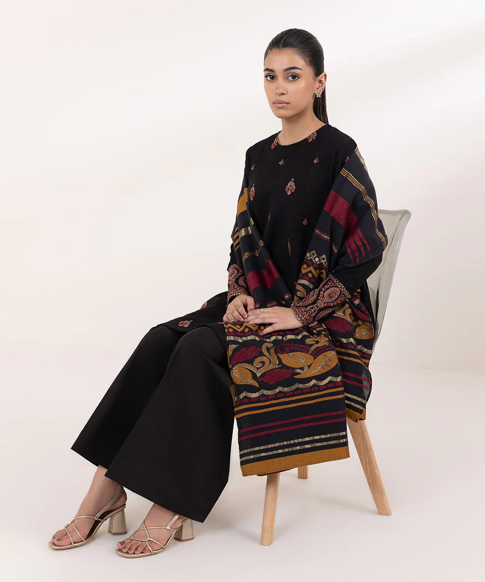 Sapphire 3PC Dhanak Embroidered Shirt with Digital Printed