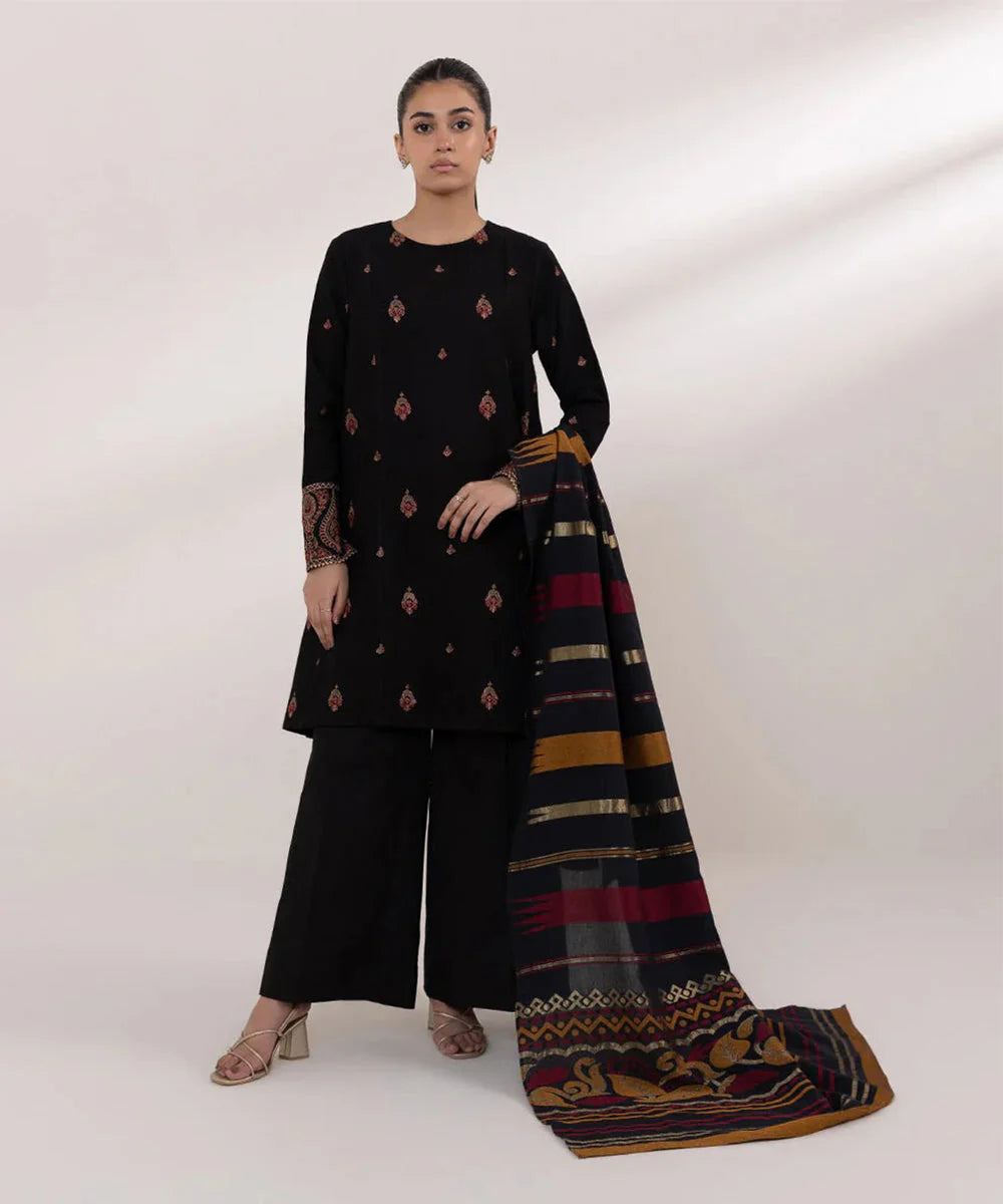 Sapphire 3PC Dhanak Embroidered Shirt with Digital Printed