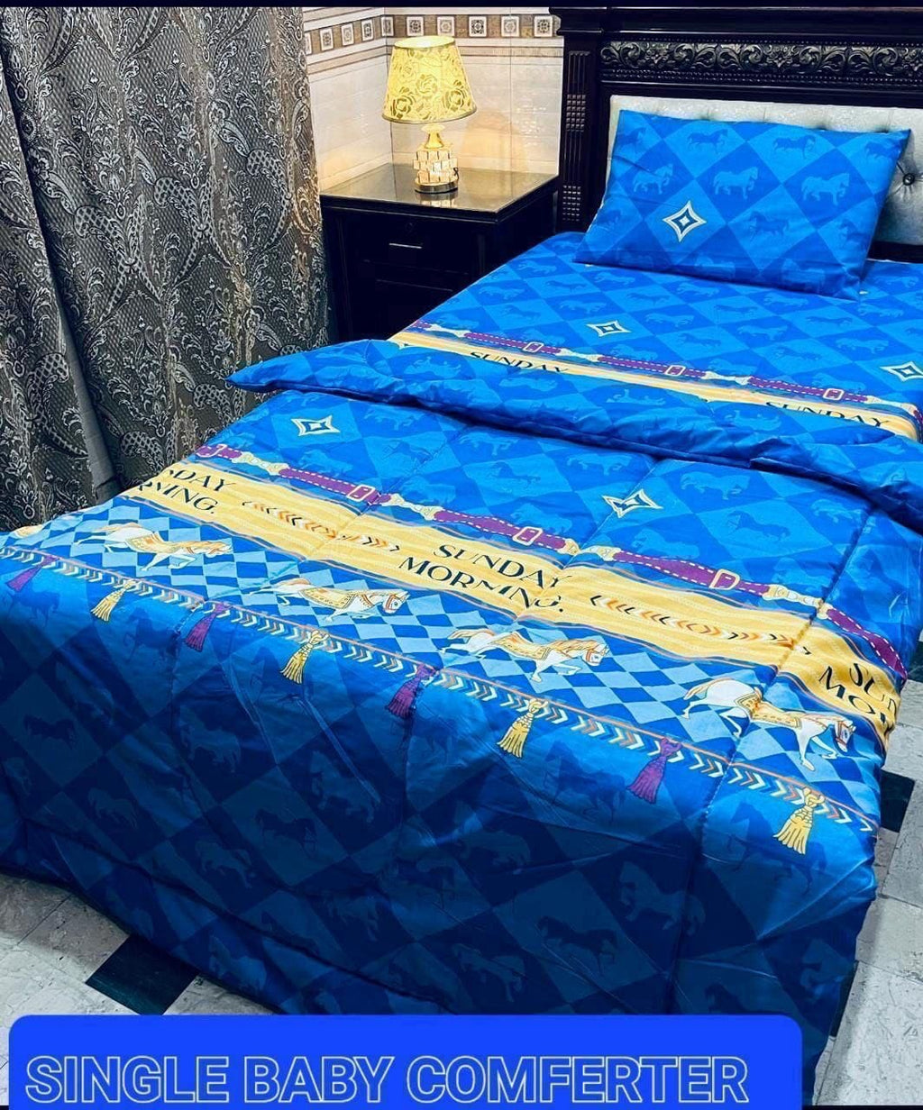 3 Pcs Single Comforter Set – Pure Cotton | All Seasons Use | Bed Sheet Complete Set
