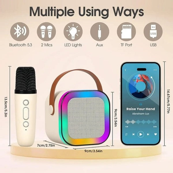 Karaoke Machine for Kids & Adults with Wireless 2 Mics – Portable Bluetooth & Dynamic Lights