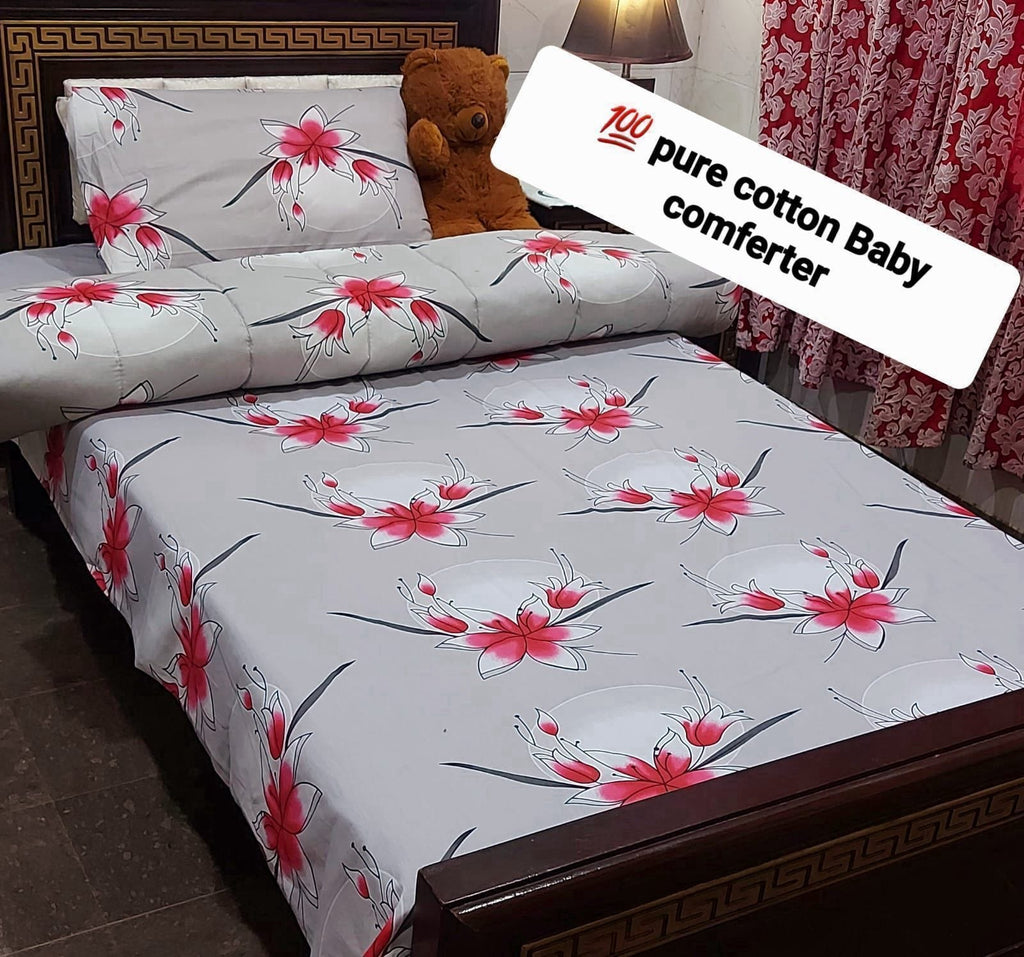 3 Pcs Single Comforter Set – Pure Cotton | All Seasons Use | Bed Sheet Complete Set