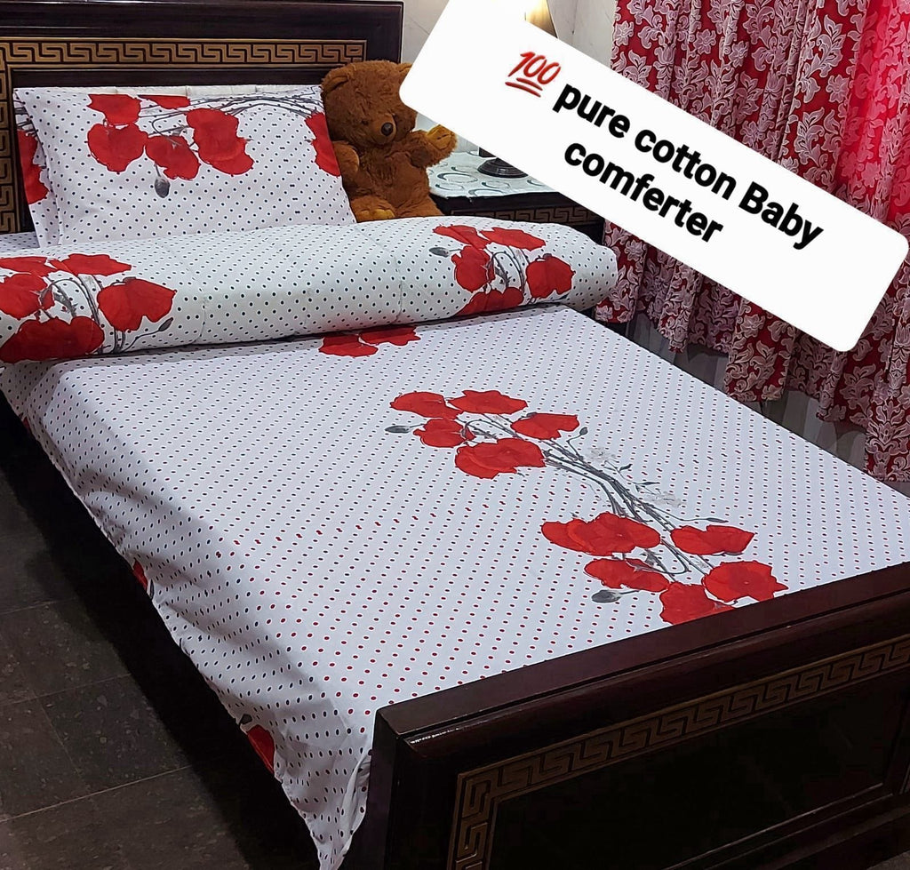 3 Pcs Single Comforter Set – Pure Cotton | All Seasons Use | Bed Sheet Complete Set
