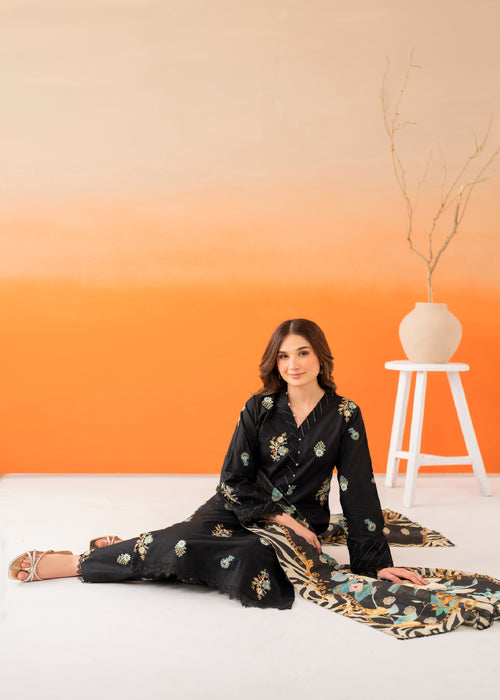 Zara Premium Lawn 3-Piece Unstitched Suit – Heavy Embroidery & Printed Dupatta