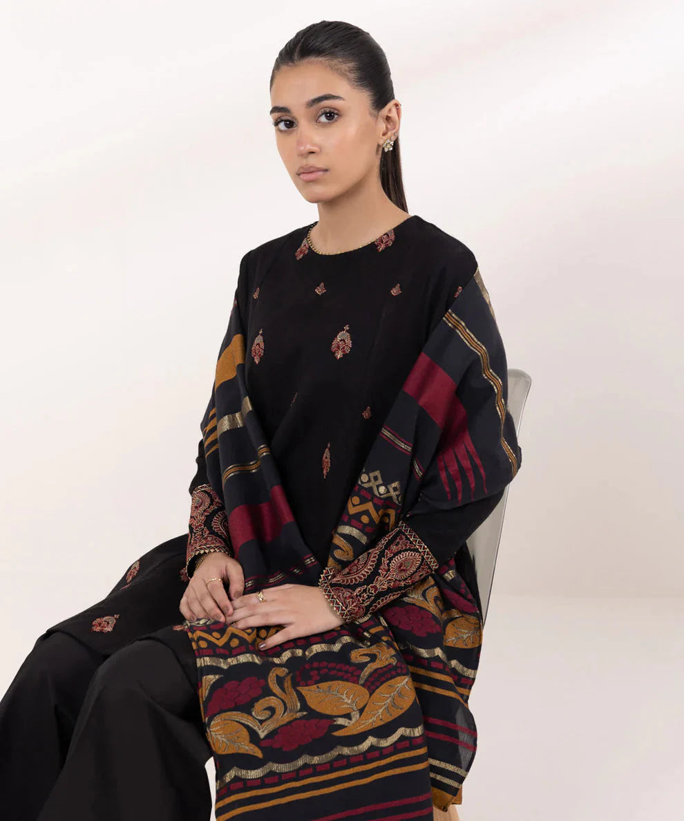 Sapphire 3PC Dhanak Embroidered Shirt with Digital Printed