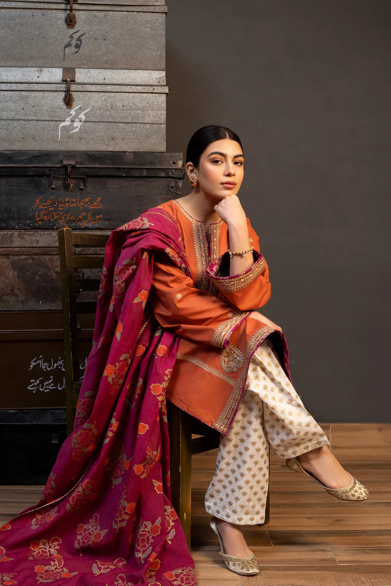 Zara Shahjahan 3PC Unstitched Lawn Suit – Embroidered Shirt, Monark Print Dupatta & Trouser