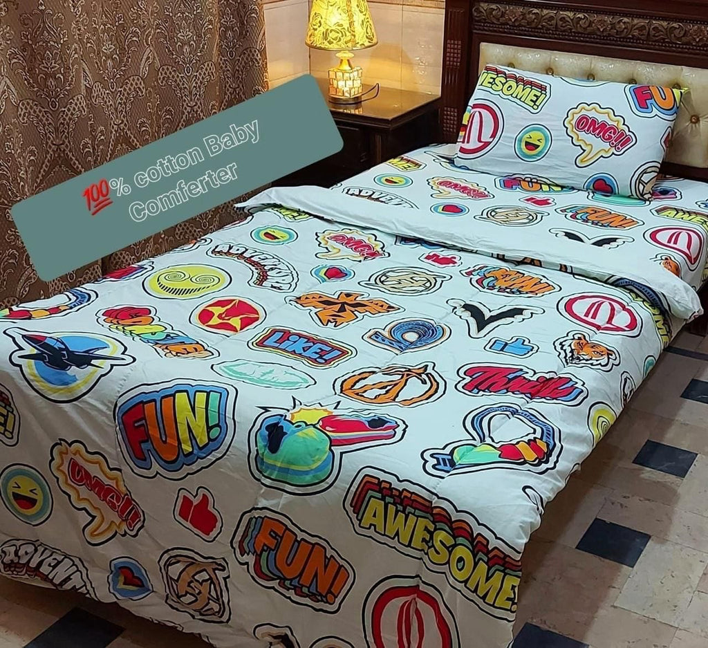 3 Pcs Single Comforter Set – Pure Cotton | All Seasons Use | Bed Sheet Complete Set