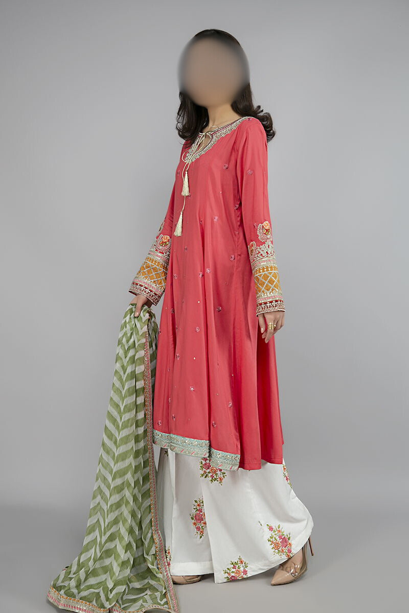 Unstitched Kids Lawn 3-Piece Suit in Orange  Pink – Maria.B.