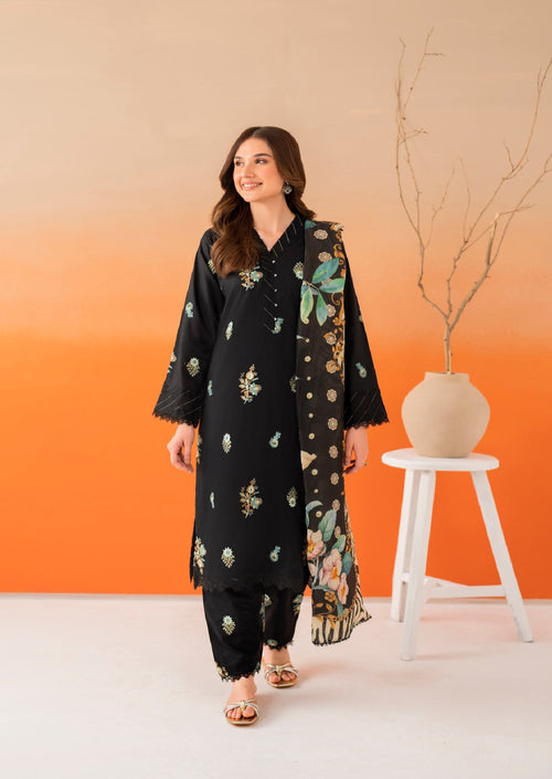 Zara Premium Lawn 3-Piece Unstitched Suit – Heavy Embroidery & Printed Dupatta