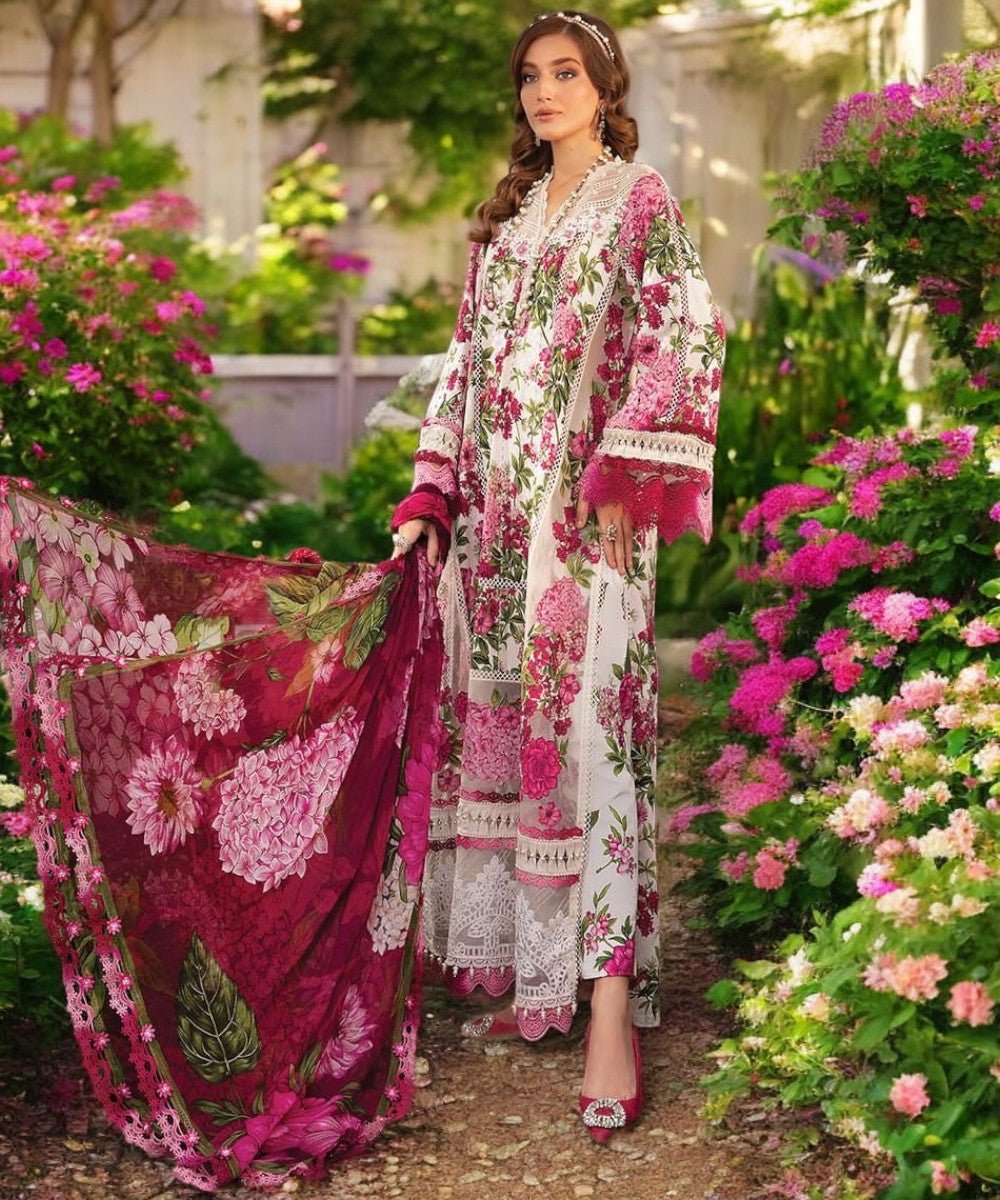 Maria B White & Pink Digital Emb New Arrival Lawn 3pc