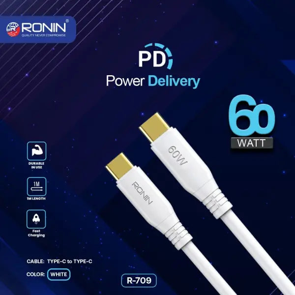 Ronin R-709 60W Type-C To Type C Data Cable | High-Speed Charging for Your Devices