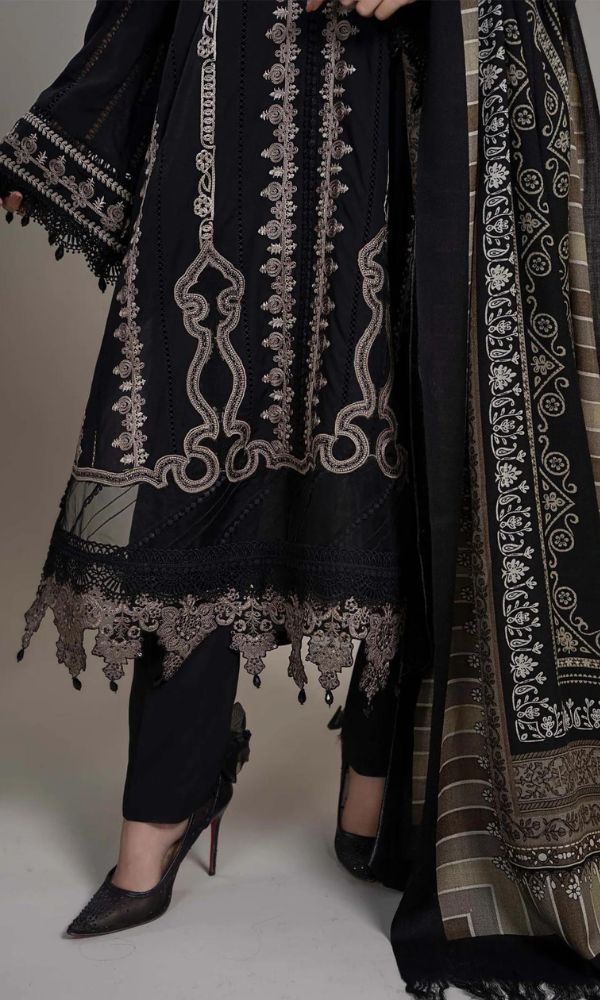 Dhanak 3PC Unstitched Heavy Embroidered Suit with Wool Digital Printed Shawl – Elegant Winter Wear