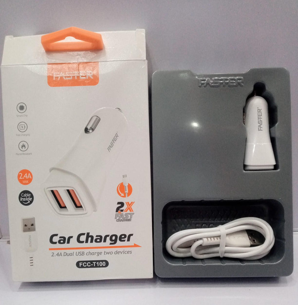 Faster FCC-T100 Car Charger 2.4A Dual USB