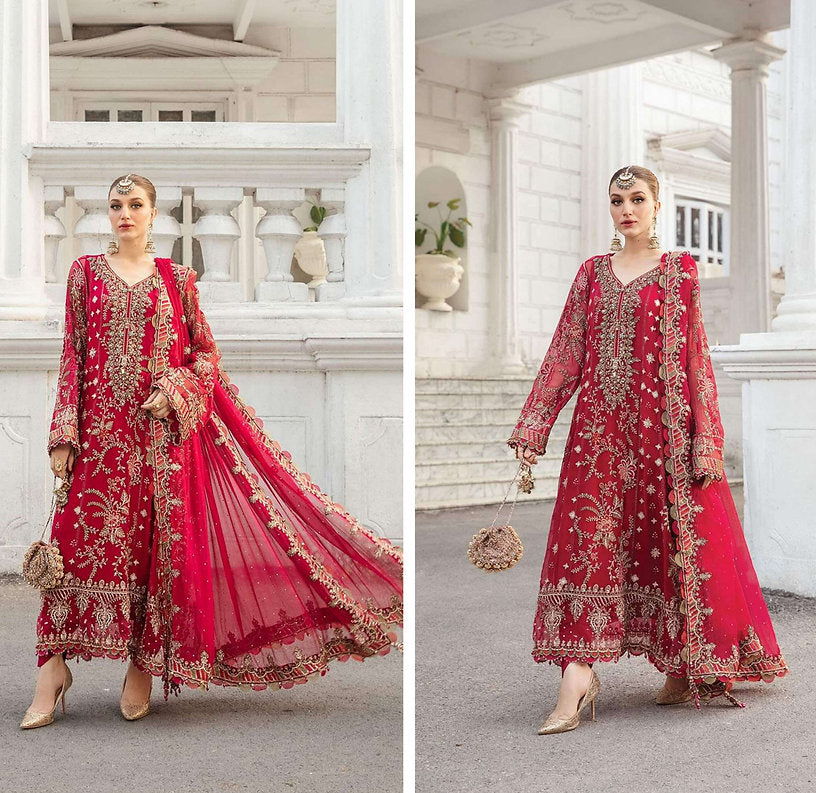 Maria B Unstitched Embroidered Chiffon Suit – Graceful & Luxurious