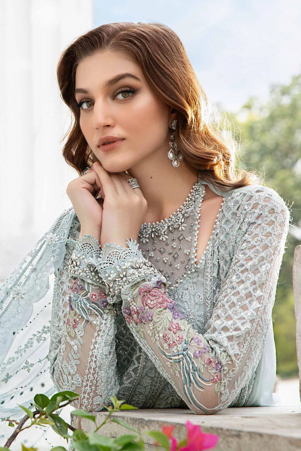 Unstitched Embroidered Chiffon Suit