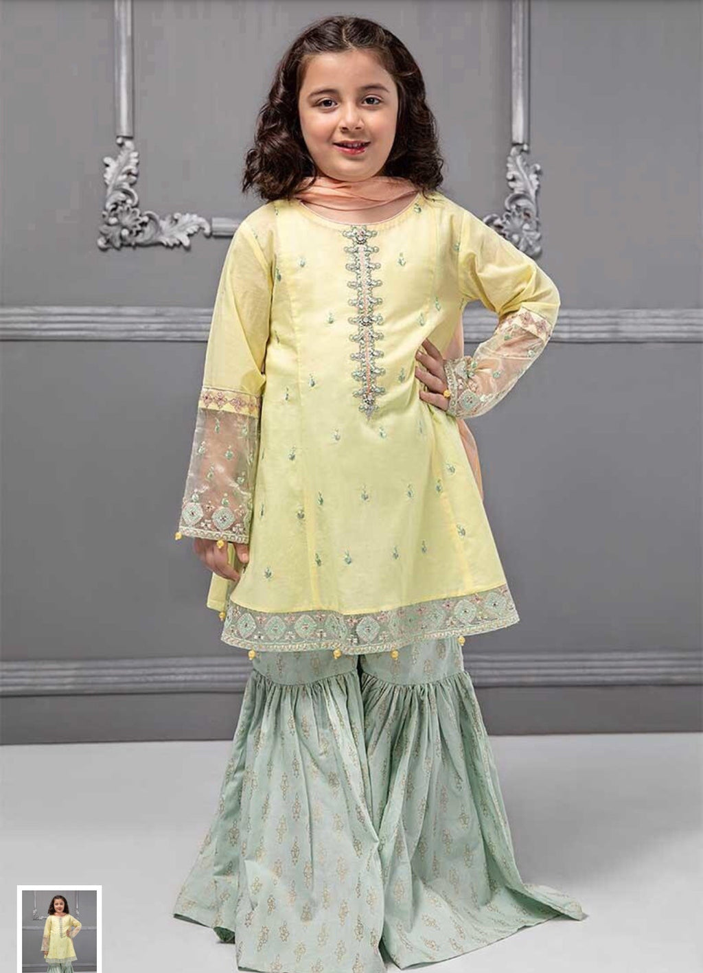 Unstitched Kids 3-Piece Ghara Suit in Lemon Color Maria.B