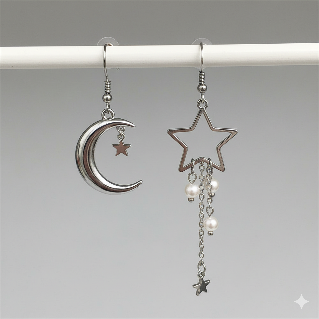 Celestial Moon and Star Mismatched Earrings