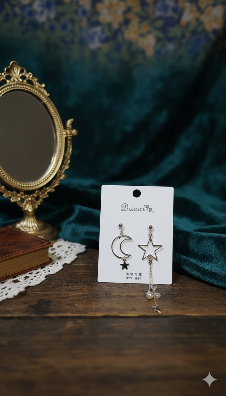 Celestial Moon and Star Mismatched Earrings