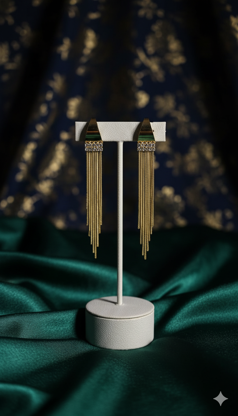 Geometric Gold Tassel Earrings