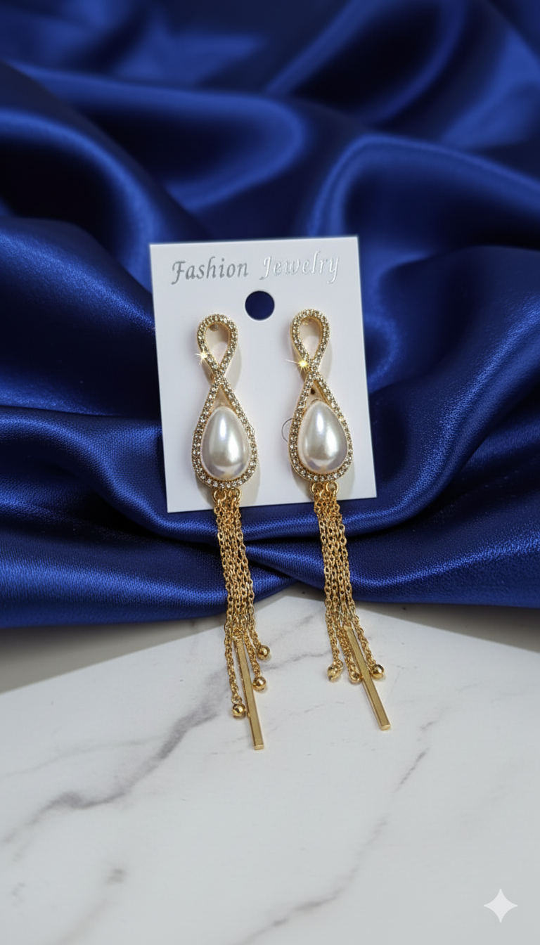 Luminous Teardrop Pearl Chain Dangle Earrings