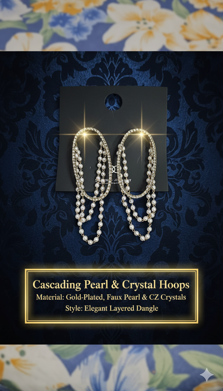 Cascading Pearl & Crystal Hoops