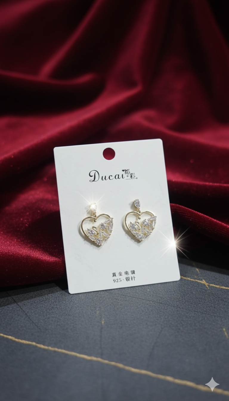 Sparkling Heart Initial "S" Earrings