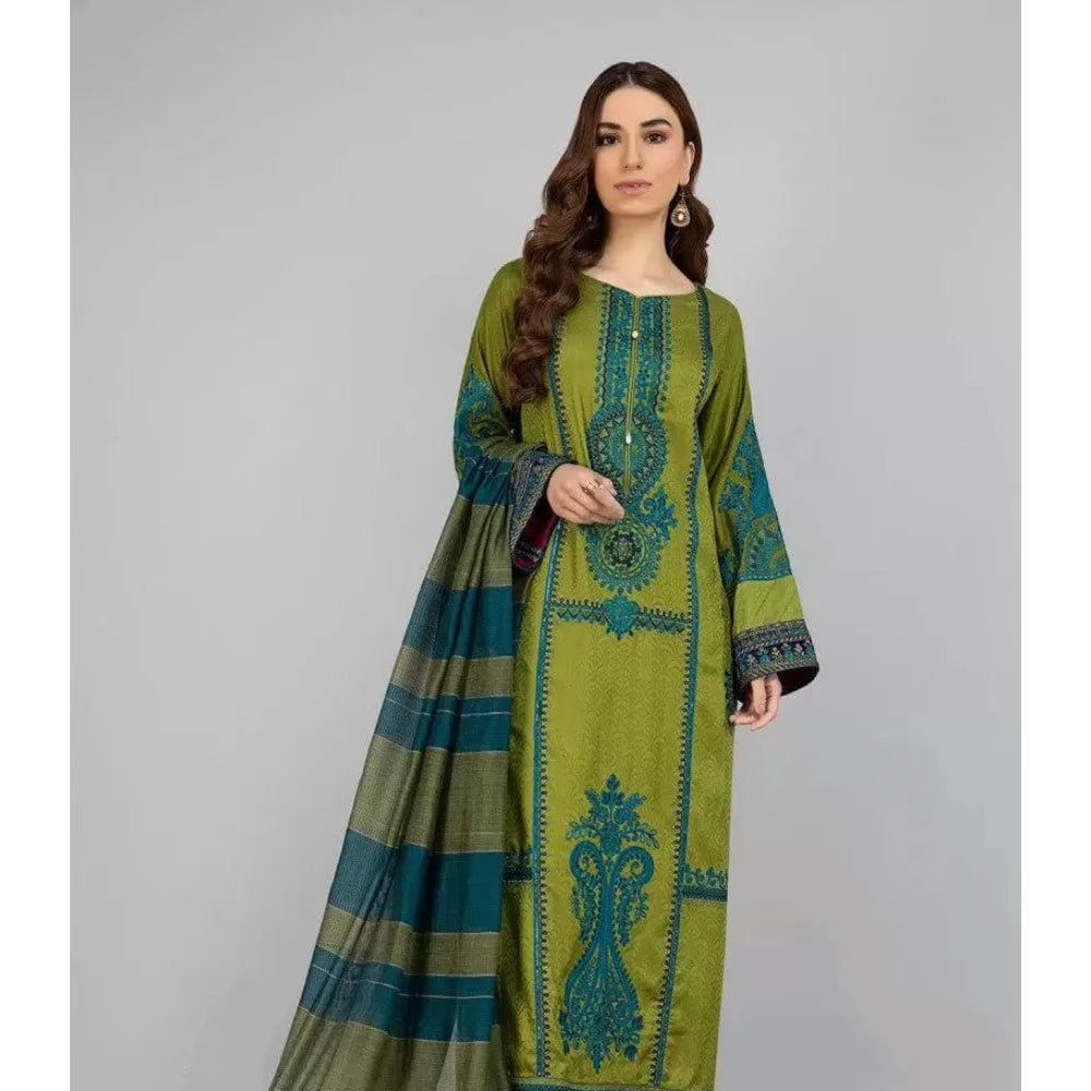 Maria B 3PC Embroidered Dhanak Linen Suit with Embroidered Chiffon Dupatta – Elegant Winter Wear