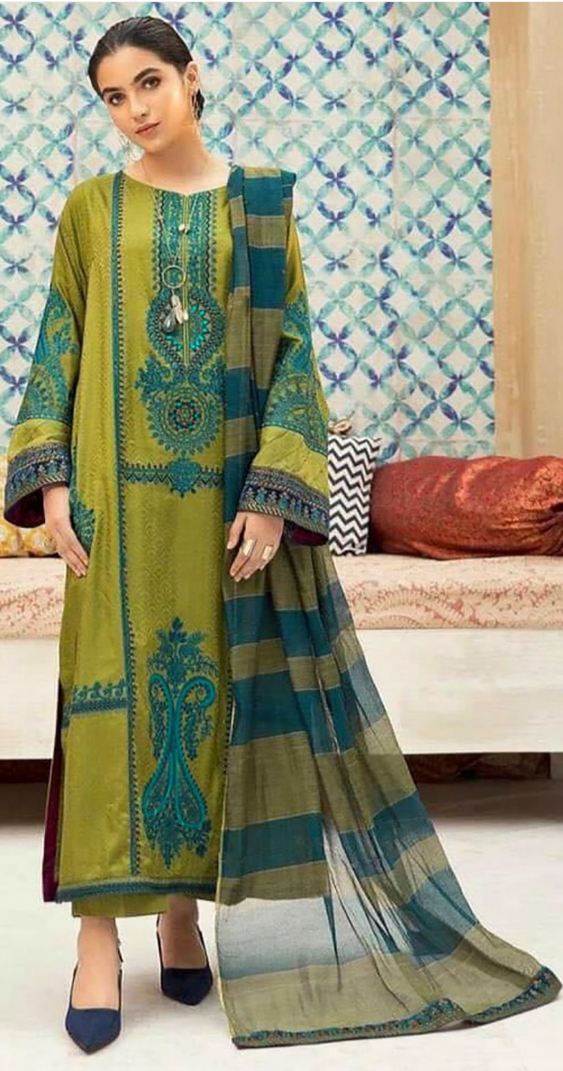 Maria B 3PC Embroidered Dhanak Linen Suit with Embroidered Chiffon Dupatta – Elegant Winter Wear