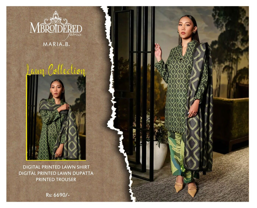 Maria B Summer Collection – High-Quality Lawn Suit with 4-Side Printed Lawn Dupatta