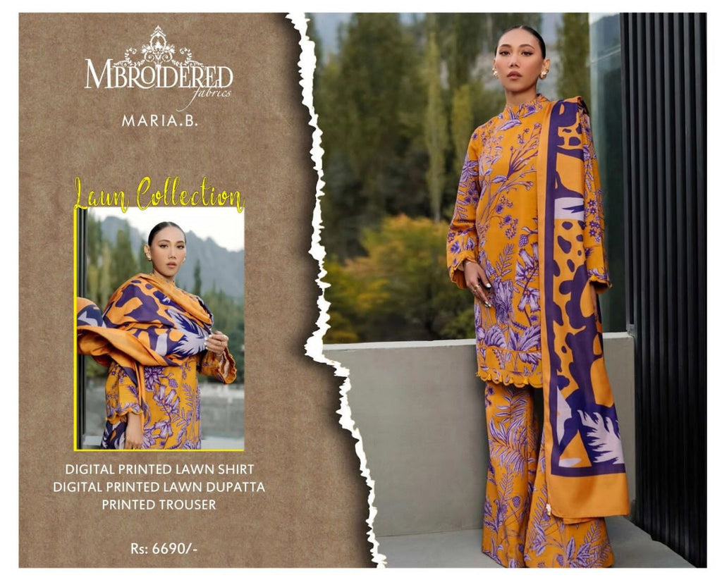 Maria B Summer Collection – High-Quality Lawn Suit with 4-Side Printed Lawn Dupatta