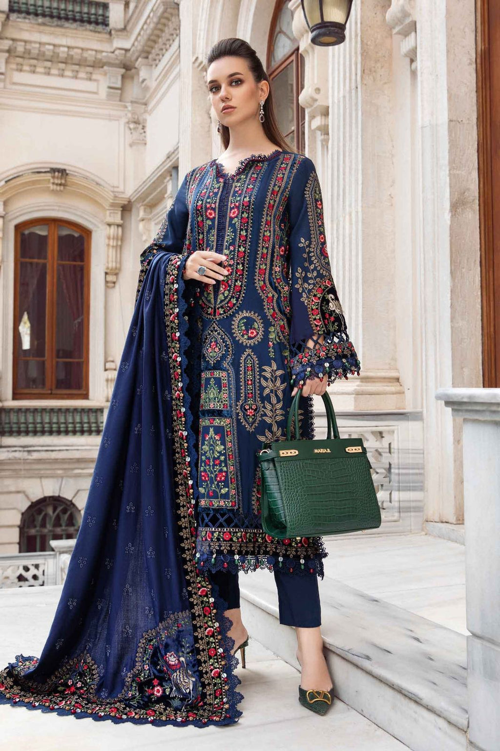 Maria B Unstitched Luxury  3-Piece Suit – Fine Quality Lawn with Organza Cutwork Embroidered Dupatta