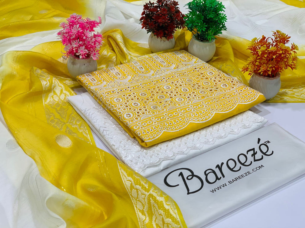 Bareeze – Chikankari Doriya Cotton 3PC Suit with Diamond Barosha Dupatta