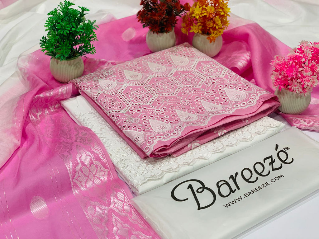 Bareeze – Chikankari Doriya Cotton 3PC Suit with Diamond Barosha Dupatta