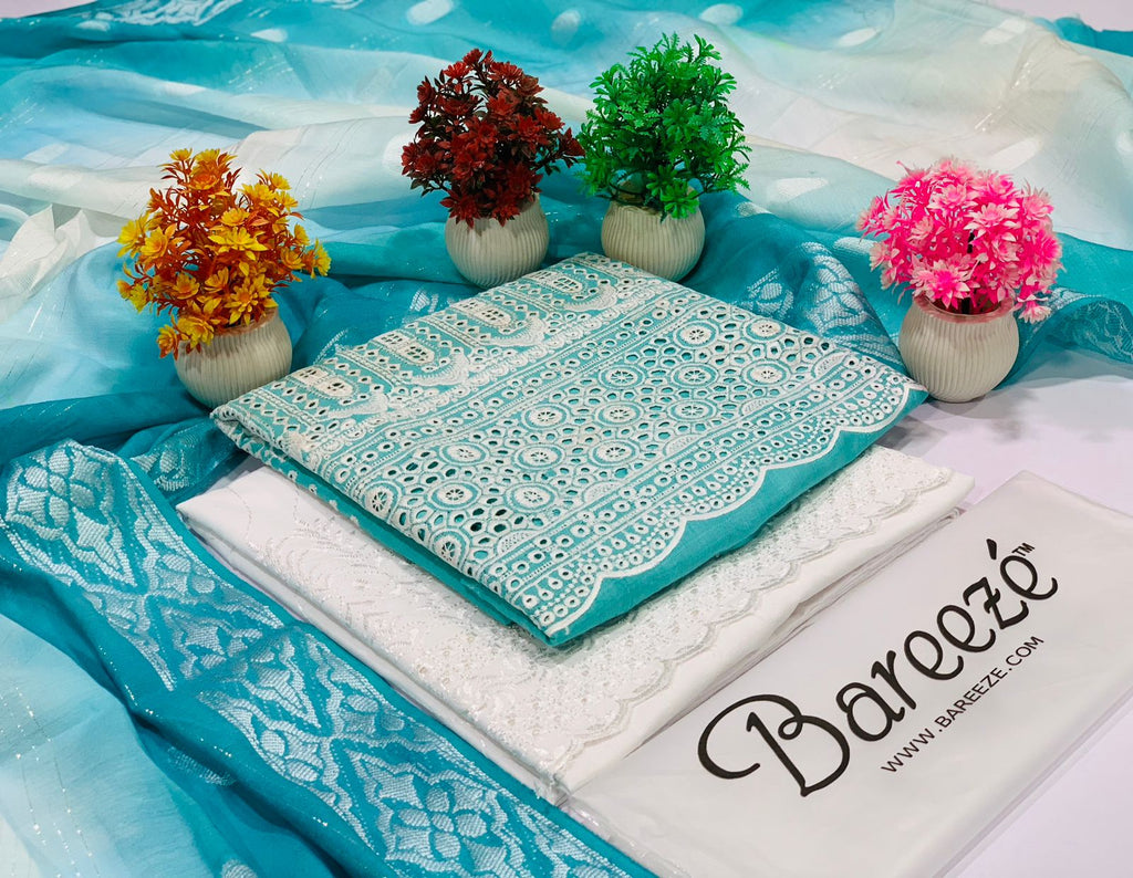 Bareeze – Chikankari Doriya Cotton 3PC Suit with Diamond Barosha Dupatta