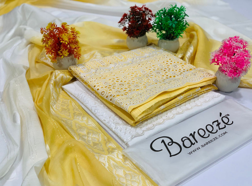 Bareeze – Chikankari Doriya Cotton 3PC Suit with Diamond Barosha Dupatta