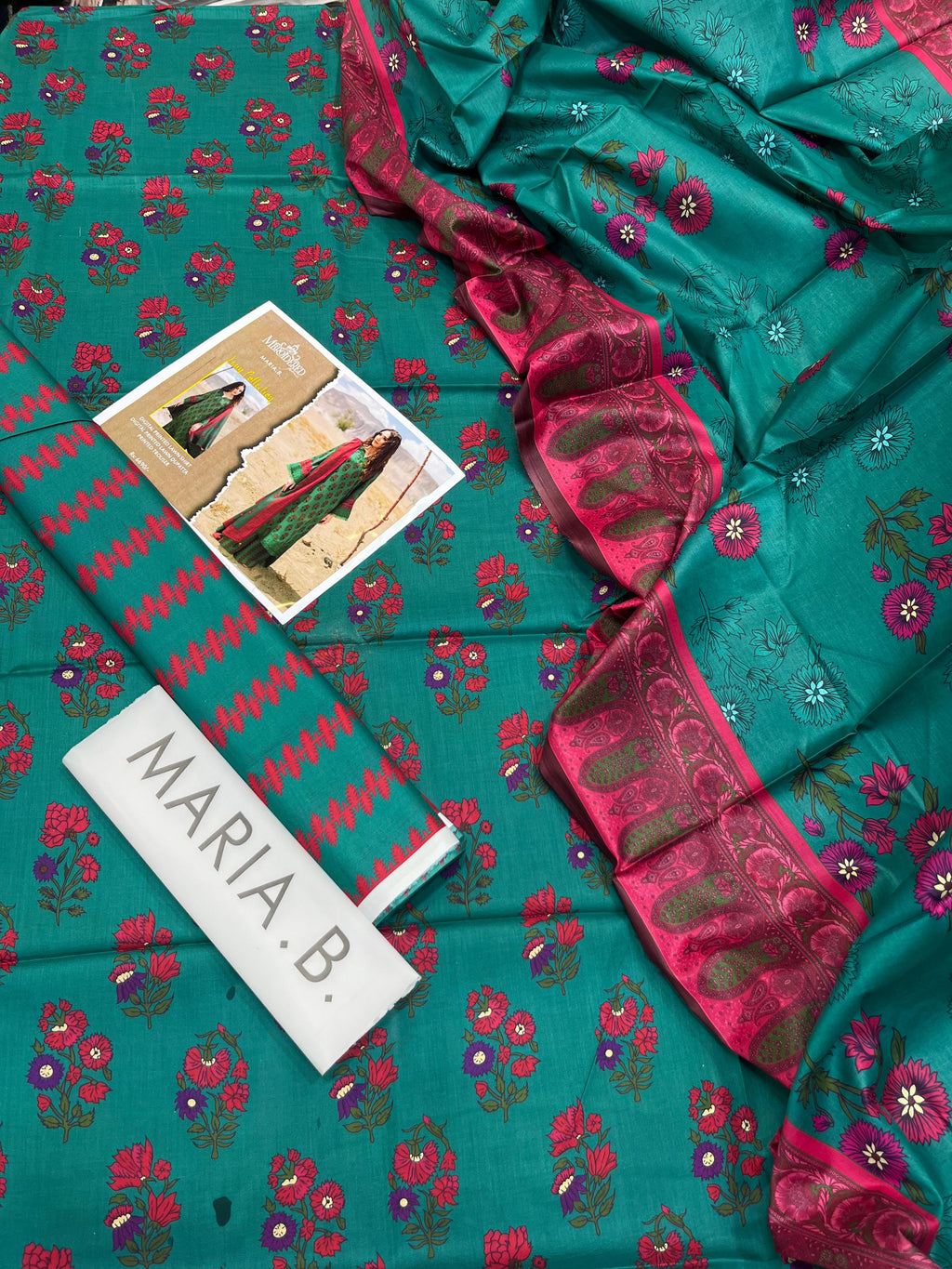 Maria B Summer Collection – High-Quality Lawn Suit with 4-Side Printed Lawn Dupatta