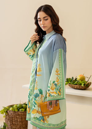 Unstitched Digital Printed Silk 3PC Set – Sea Green Elegance for Women