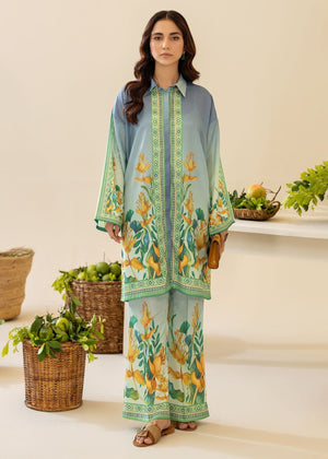 Unstitched Digital Printed Silk 3PC Set – Sea Green Elegance for Women