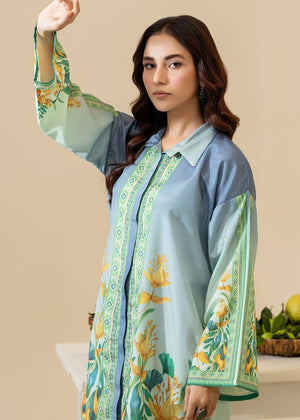 Unstitched Digital Printed Silk 3PC Set – Sea Green Elegance for Women