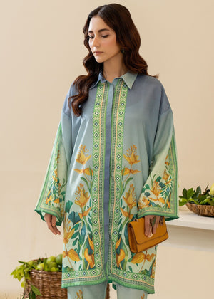 Unstitched Digital Printed Silk 3PC Set – Sea Green Elegance for Women