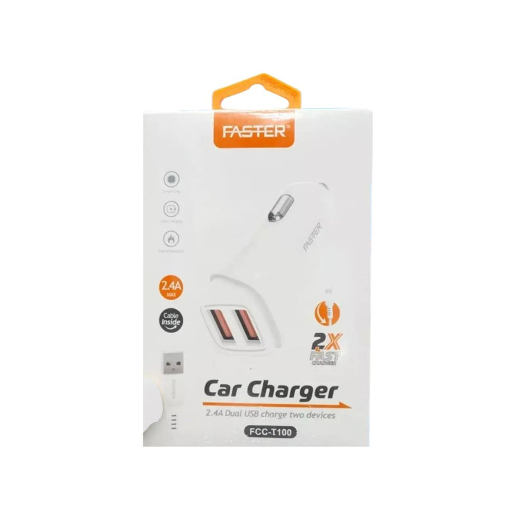 Faster FCC-T100 Car Charger 2.4A Dual USB