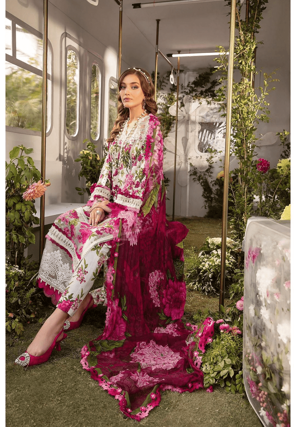 Maria B White & Pink Digital Emb New Arrival Lawn 3pc