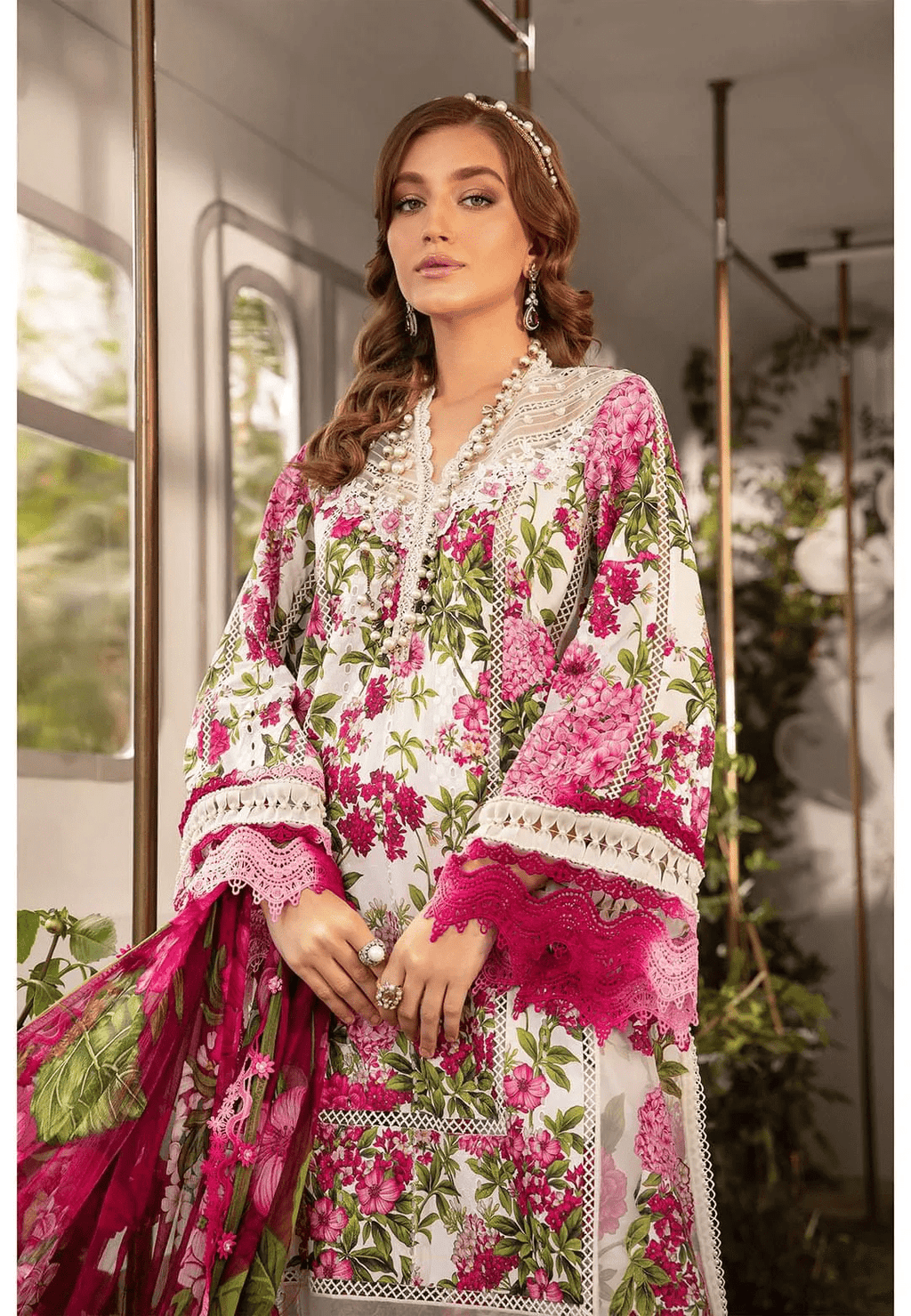 Maria B White & Pink Digital Emb New Arrival Lawn 3pc