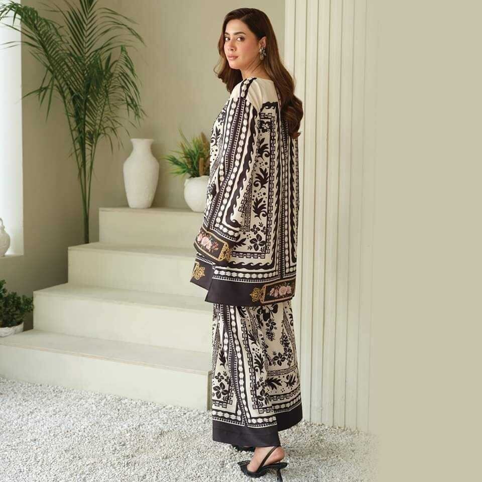 Azmin Digital Printed Lawn Suit – Elegant Black & White 2-Piece